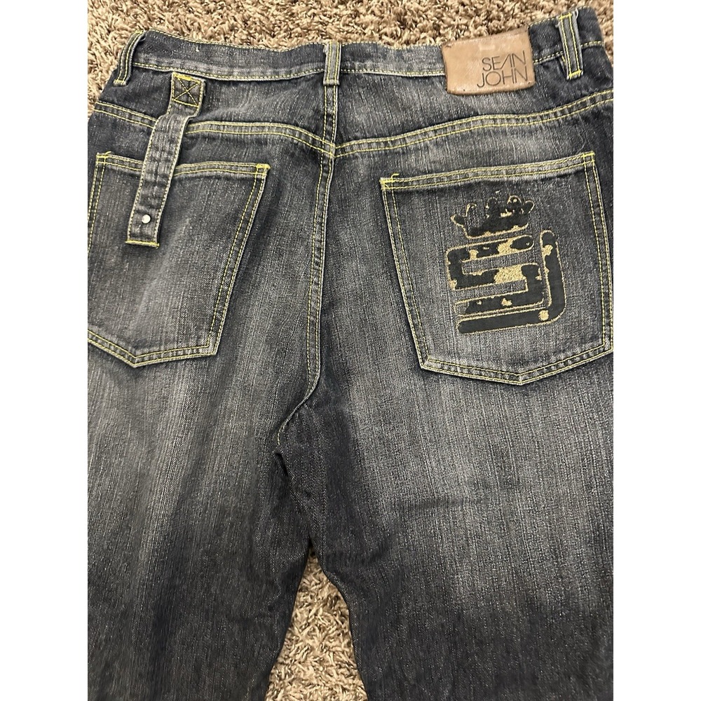 Vintage Y2K Sean John Carpenter Pants Baggy Black Distressed Mens Size 36x26 - Picture 5 of 9